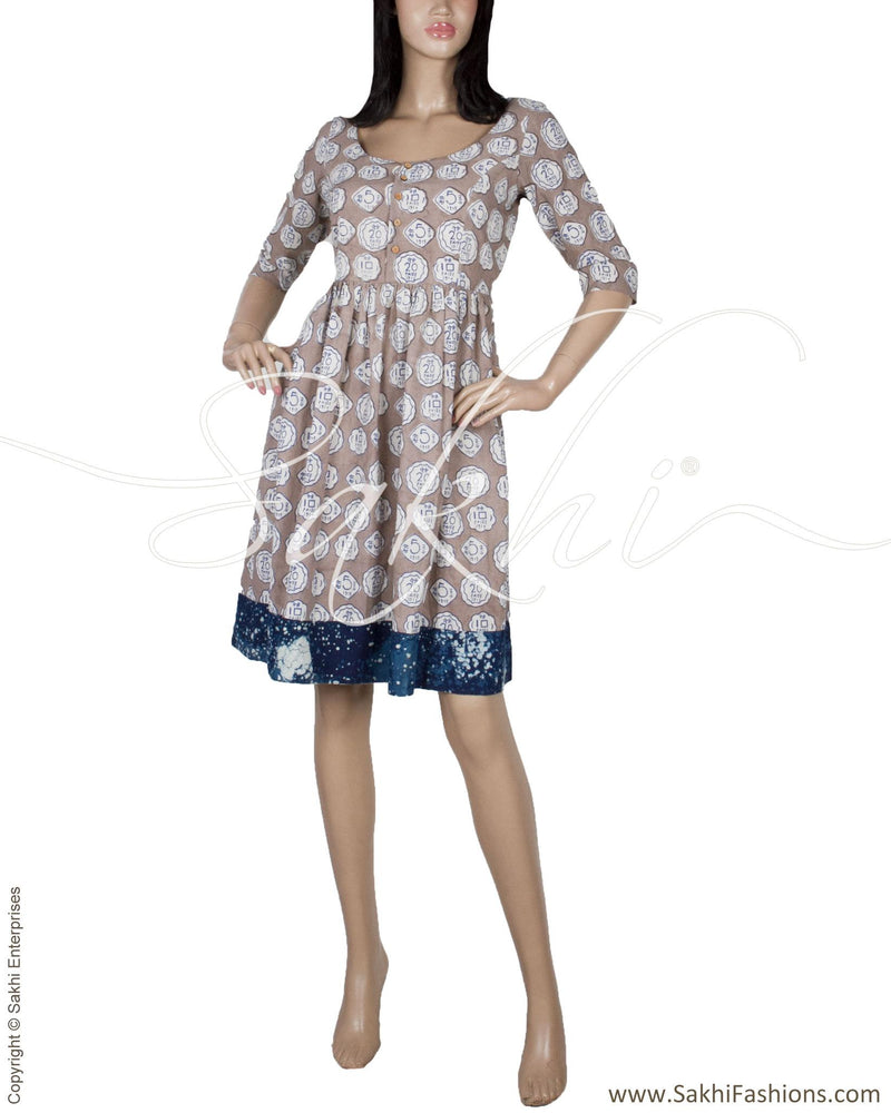 RTQ-5928 - Grey & Blue Pure Cotton Frock