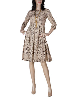 RTQ-840 - Beige & Black Pure Cotton Dress