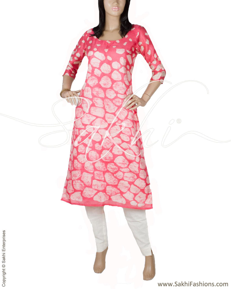 RTQ-9525 - Pink & Cream Pure Silk Kurtha