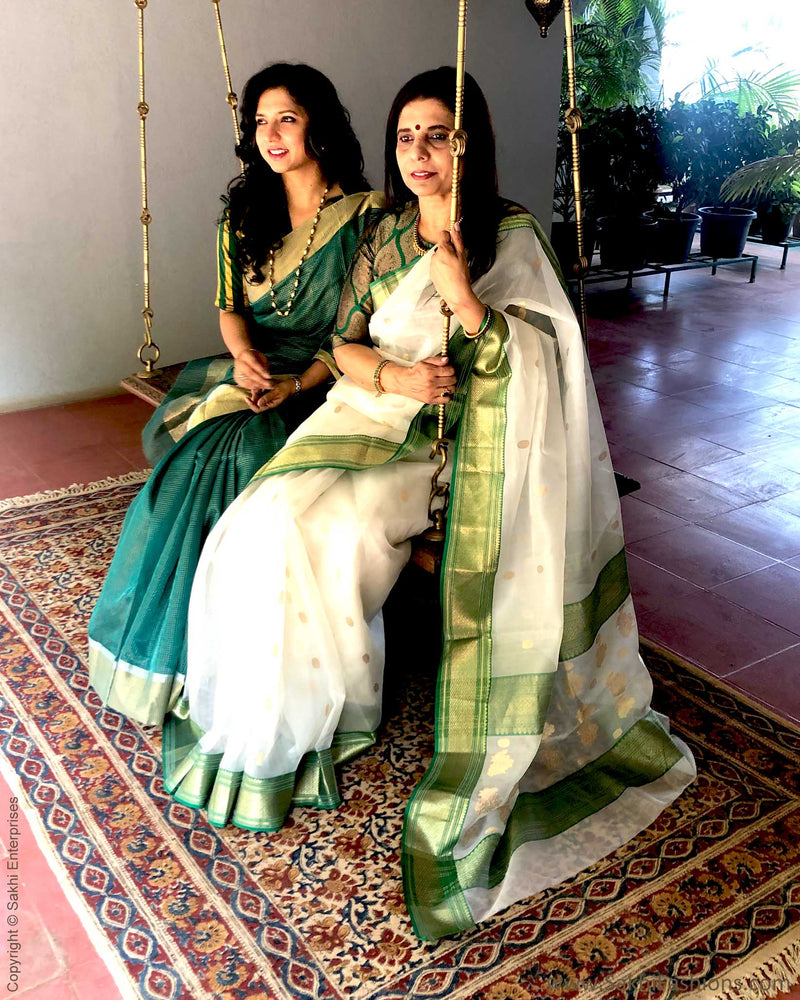 EE-S21055 - Green Pure Kora chanderi saree