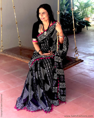 EE-R20246 Black mul cotton Sari