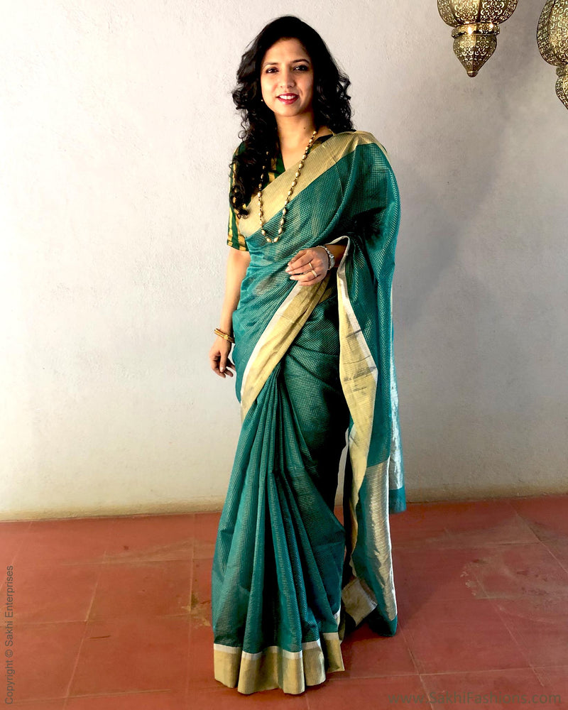 EE-S21055 - Green Pure Kora chanderi saree