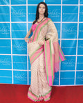 SAN-28061 - Cream & Pink Pure Silk Saree