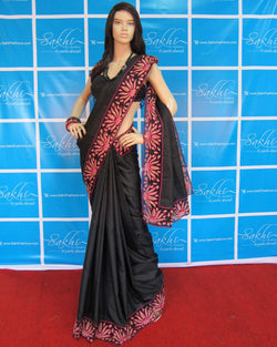 SAO-18371 - Black & Pink Pure Kanchivaram Silk Saree