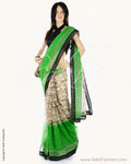 SN-AA2 Green & Cream Supernet Saree