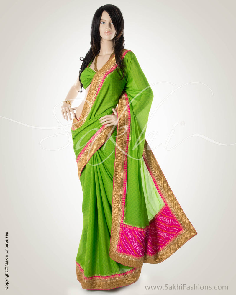 SN-AB2 Green & Gold Crepe Saree