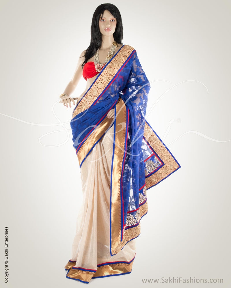 SN-AC3 Blue & Cream Net Saree