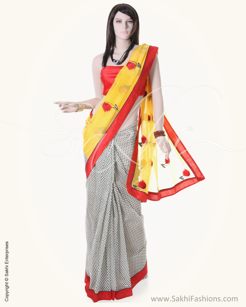 SN-BA2 Yellow & Red Supernet Saree