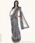 SN-BA4 Grey  & Black Supernet Saree
