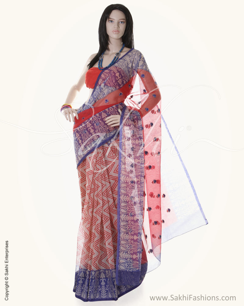 SN-BA8 White & Red Supernet Saree