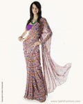 SN-CA1 White & Purple Faux Georgette Saree