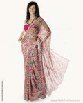 SN-CA3 White & Pink Synthetic Crepe Saree