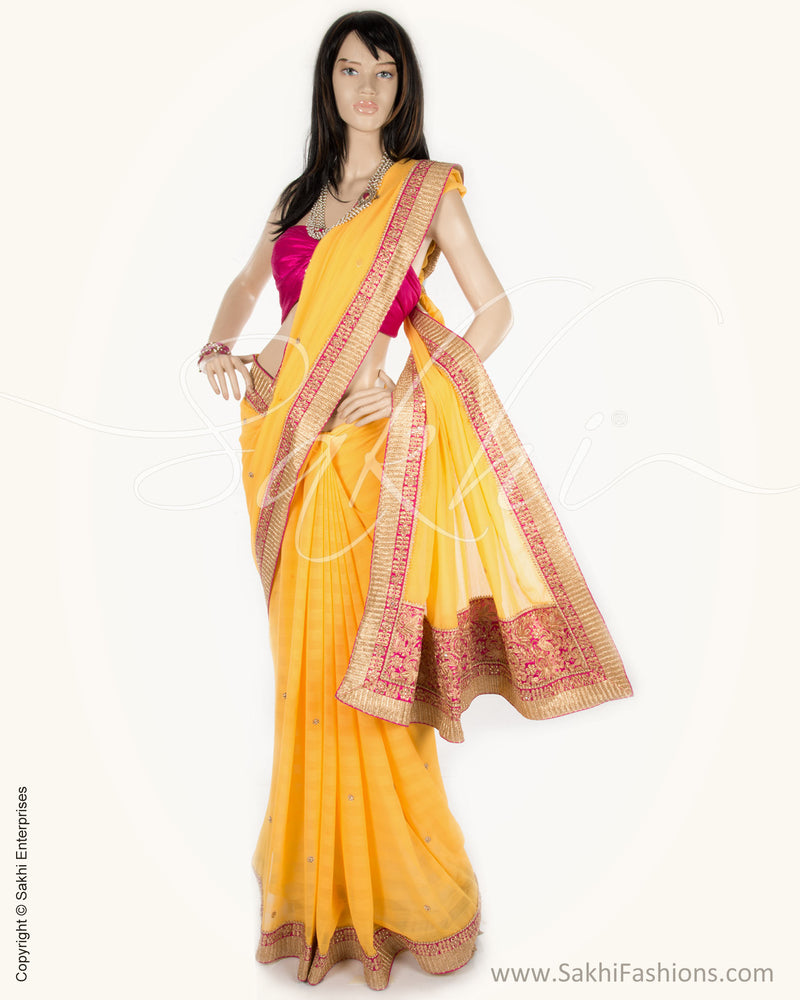 SN-CB4 Yellow & Pink Faux Georgette Saree