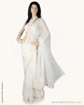 SN-CC2 White & Silver Faux Chiffon Saree