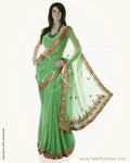 SN-CC7 Green & Gold Faux Georgette Saree