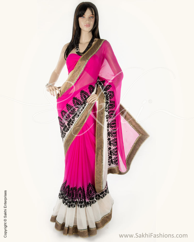 SN-CE0 Pink & Black Faux Georgette Saree