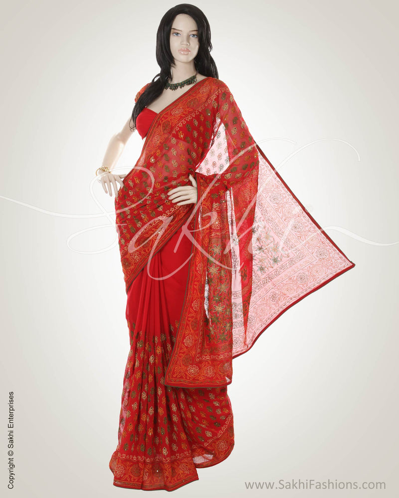 SN-CE8 Red & Multi Chiffon Saree