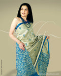 SR-0004 - Biege & Blue Tussar Silk Saree