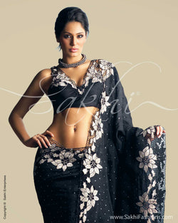 SR-0013 Black & silver Organza saree