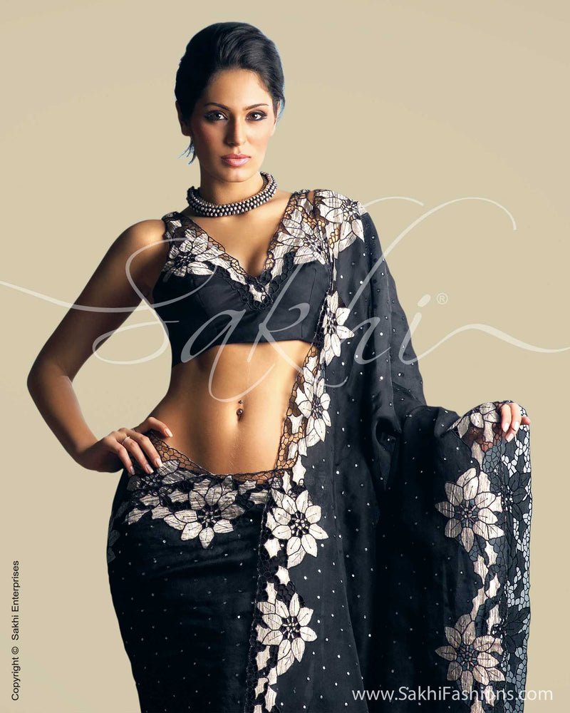 SR-0013 Black & silver Organza saree
