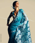 SR-0016 Blue & silver Organza silk saree