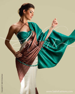 SR-0018 Cream & Green Tussar Silk Saree