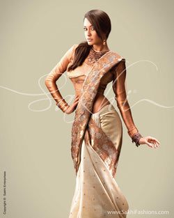SR-0019 Biege & Antique Tussar Silk Saree