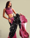 SR-0025 Pink & Black Crepe Saree
