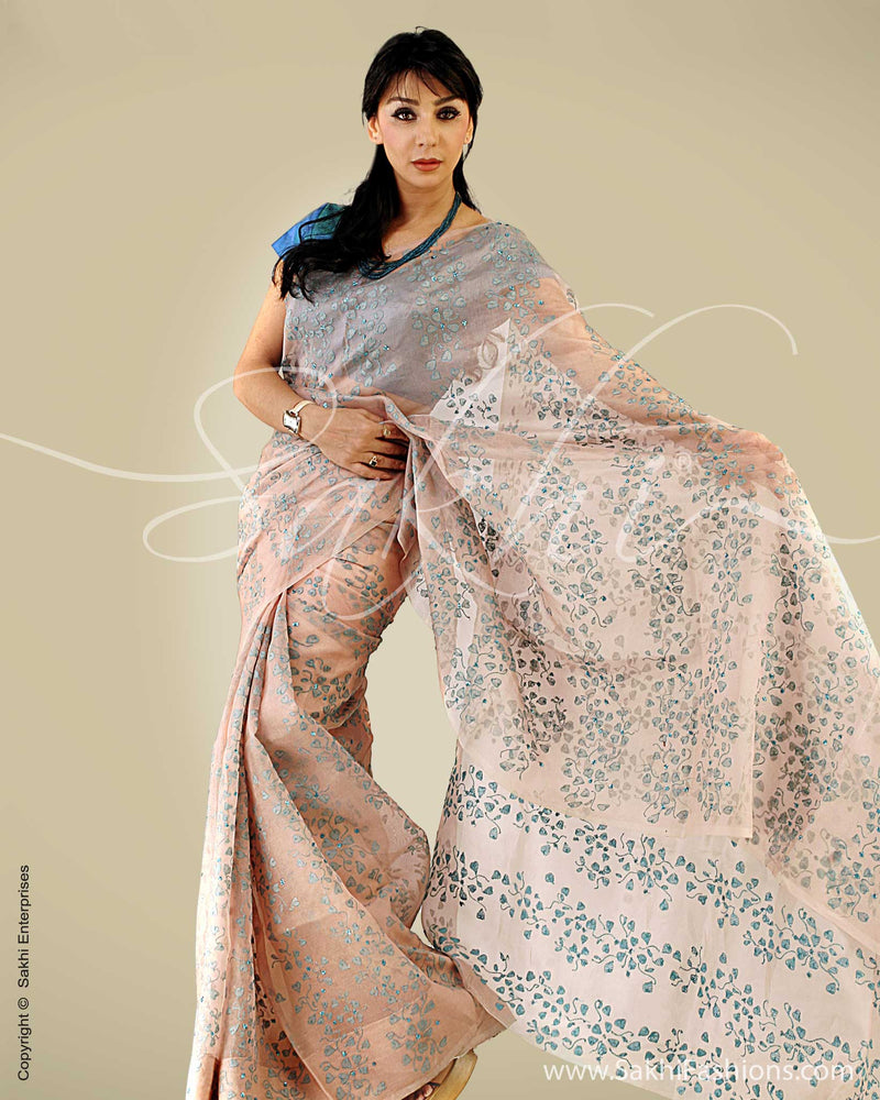 SR-0034 Fleshtone Peach, Pink Organza Silk Saree