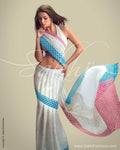 SR-0040 - White, Blue, Pink Organza Silk Saree