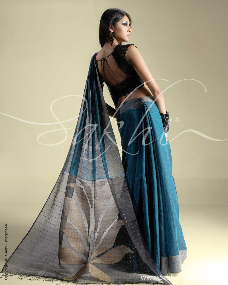 SR-0045 Blue & Black Matka Silk Saree