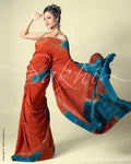 SR-0047 Orange & Blue Crepe Saree