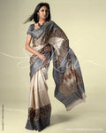 SR-0050 - Beige & Black Tussar Silk Saree