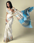 SR-0052 Cream & Blue Kanchivaram Silk Saree