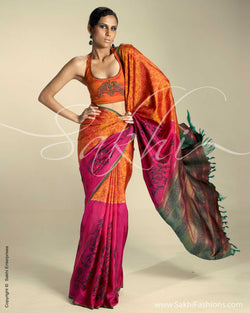 SR-0053 Pink & Mustard Kanchivaram Silk Saree