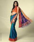 SR-0054 Peacock Blue Mustard Red Kanchi Cutwork