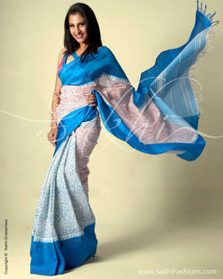 SR-0059 White & Blue Cotton Saree