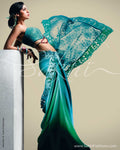 SR-0072 Green & Blue Chiffon Saree
