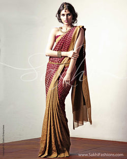 SR-0081 Maroon & Biege Georgette Saree