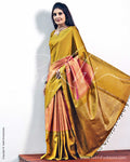 SR-0084 Blush Pink, Mustard. Greeen Kanchivaram Silk Saree