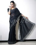 SR-0093 Black & Silver Chiffon Saree