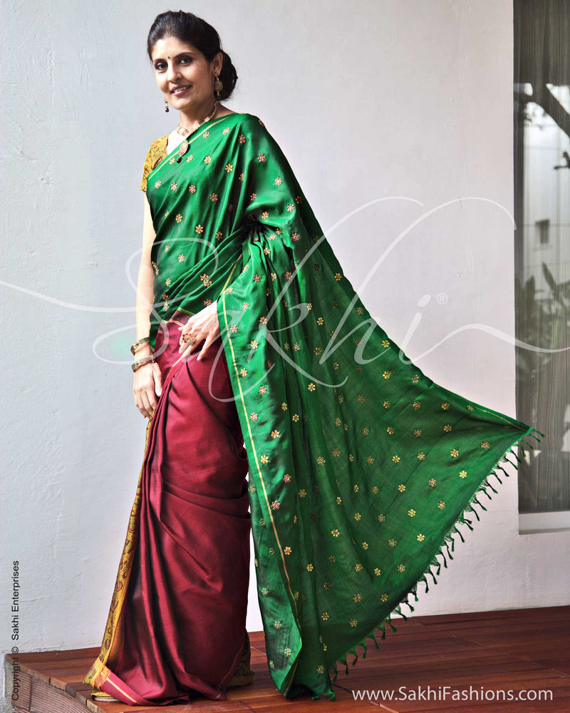 SR-0094 - Green & Maroon Kanchivaram Silk Saree