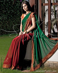 SR-0095 - Green & Maroon Chiffon Saree