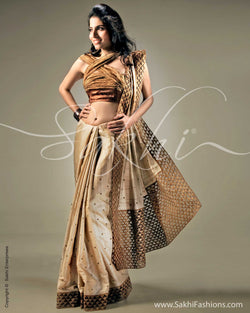 SR-0103 Biege & Antique Tussar silk saree