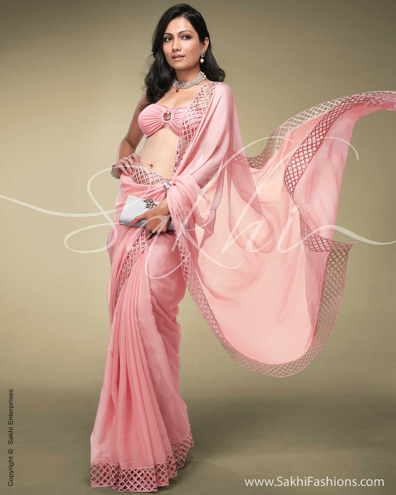 SR-0119 Pink Chiffon Saree