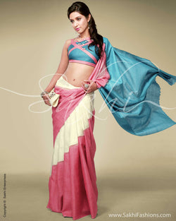 SR-0120 Cream Pink Saree