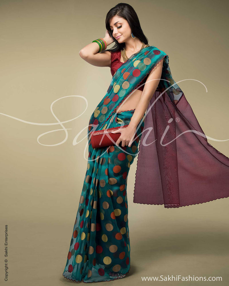 SR-0124 Green & Maroon Organza Saree