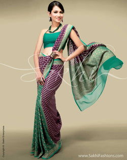 SR-0126 Green & Violet Georgette Saree