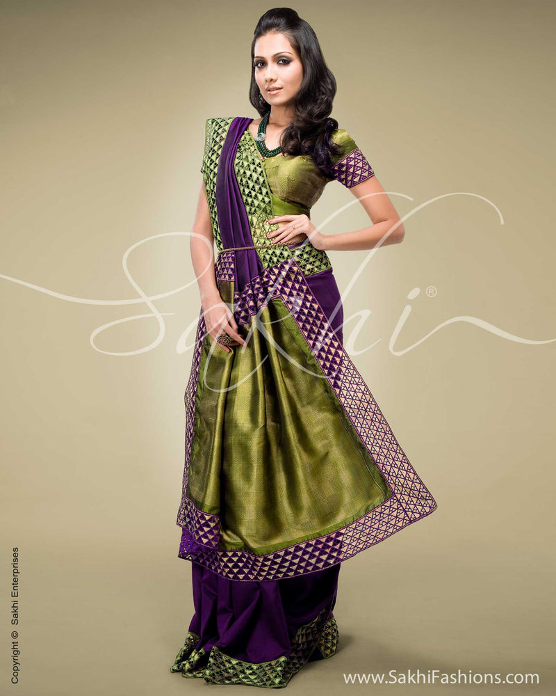 SR-0128 Green & Purple Kanchivaram Silk Saree