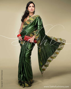 SR-0132 Green & multi colour Tussar silk saree